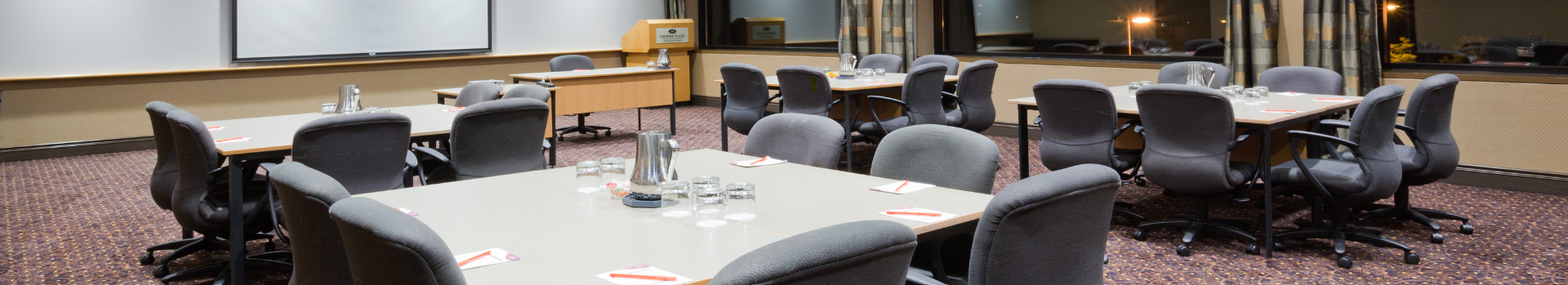 Image of a meeting space at the Crowne Plaza Hotel